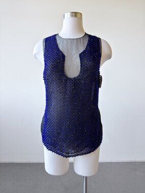 Tom Ford Crystal Embellished Silk Chiffon Tank Top Cobalt Black IT 42 US 8 NEW